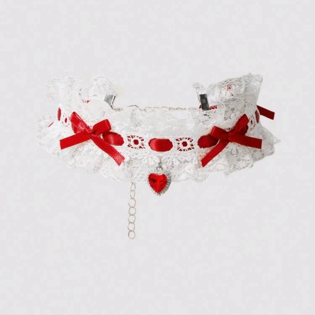 Lace Choker With Red Bows